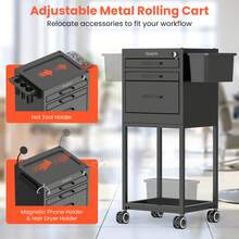 Salon Metal Trolley Cart For Salon Station - Space Saving Salon Rolling Cart With 2 Magnetic Bowls - Black - View 4