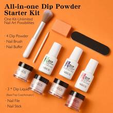 NOCIS Dip Powder Nail Kit - Set Pemula 4 Warna dengan Nude, Pink, Glitter & Putih, Plus Base Coat, Top Coat & Cairan Aktivator, Buffer Kuku, Kuas & Kikir - Sistem Celup Akrilik untuk Manikur DIY, Tanpa Aroma, Tidak Perlu Daya. - MultiWarna - View 2