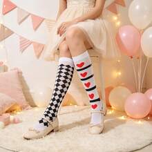 Halloween Asymmetrical Over-The-Knee Socks | Heart And Diamond Print, Personalized, Elastic Fit, Comfortable And Breathable | A Pair Of Dress Socks Suitable For Theme Parties And Cosplay - Multicolor - View 5