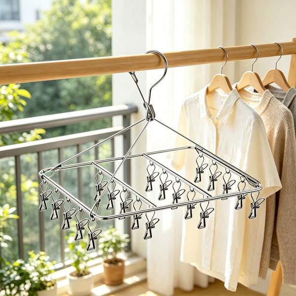 Sock Rack, Stainless Steel Laundry Drying Rack, Multi-Functional Rotating Hook Windproof Clothes Hanger, Heavy Duty, Foldable Socks, Jeans, Yoga Leggings, Towel Drying Rack, Can Be Used To Hang Bras, Underwear, Baby Clothes, Herbs, Towels, Gloves And Clothing Accessories,