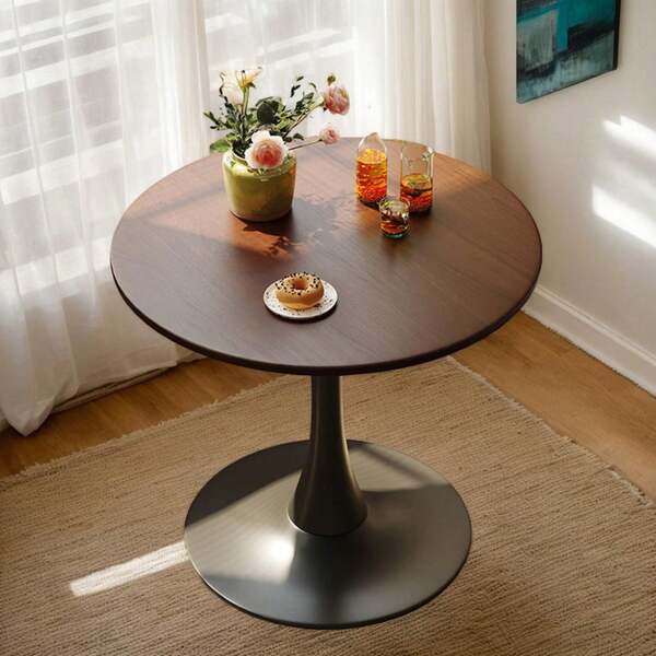 23.6 Inch Round Dining Table, Modern Wood Kitchen Table For 2-3 People, Compact Breakfast Table For Apartment, Dining Room, Kitchen & Small Spaces, Walnut