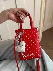 Autumn/Winter Polka Dot Print Phone Wallet, With Heart Pendant, Fashion Crossbody Bag, Cute Sweet Y2K, Suitable For Daily, School - Multicolor - View 5
