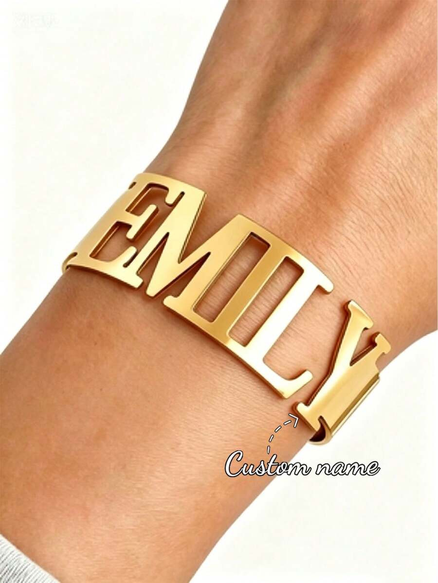 Customized Women's Stainless Steel Bracelet, Personalized Nameplate, Letter, Heart, Butterfly, Crown Charm, Jewelry Birthday Gift