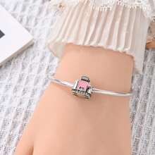 1pc Silver-Plated Pink Tone Cute Hollow Bead, Bow Elephant, Camera Koala, Donut Rabbit, Rhinestone Toaster, Soft Pink Enamel With Colorful Zirconia, Suitable For Bracelet Necklace, Handmade DIY Jewelry, Girly Cute Style Holiday Gift Accessory - Multicolor - View 10