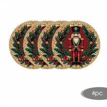 2/4/6/8pcs 14 Inch Diameter Christmas Placemats, Red Nutcracker Round Flower Shape Table Decor Suitable For Christmas Day Kitchen Dining Room Decoration - Multicolor - View 11