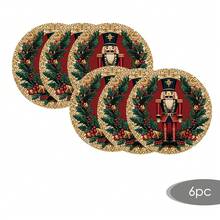 2/4/6/8pcs 14 Inch Diameter Christmas Placemats, Red Nutcracker Round Flower Shape Table Decor Suitable For Christmas Day Kitchen Dining Room Decoration - Multicolor - View 15