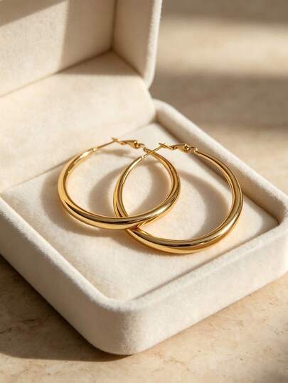 1 Pair Elegant Elegant Hoop Earrings, Minimalist Fashion Large Hoop Earrings, Women's Fashion Exaggerated Geometric Earrings, Suitable For Daily Wear, Christmas Gift, Perfect Gift For Friends And Family