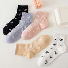 1/5/10 PairsShort Socks - Bowknot Love Multi Colored Women's Socks, Breathable And Versatile Valentine's Day Couple Socks, Suitable For All Seasons - Multicolor - View 3