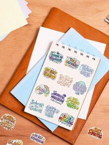 50Pcs German Positive Quote Vinyl Stickers, Colorful Handlettered Motivational Phrase Rainbow Sun Cloud Decals, Inspirational Waterproof Stickers For Vision Board, Journal, Laptop, Tablet & Scrapbook Crafts - Multicolor - View 2