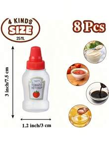 2/ 4/8/10/16Pcs Mini Portable Sauce Bottles, Salad Dressing And Ketchup Dispenser Plastic Squeeze Bottle Seasoning Container Random Pattern Color - Multicolor - View 4