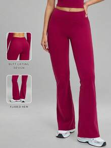 MFVIM Casual Leggings High Waist Shaping Yoga Running Training Flare Pants Long Pants - Red Violet - View 3