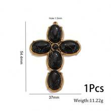 1 Pc 304 Stainless Steel 18K Gold Plated Natural Stone Cross Charm Multi Color Boho Cross Pendant DIY Necklace Jewelry Making Supplies - Cross - View 17