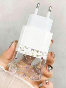 1 Set Pink Cherry Blossom/Tassel Flower/Bow Transparent Charger Protective Case (Compatible With 20W), Compatible With 13/14/15 European Adapter Protective Set 20W Charger With Cable Protective Case Transparent Protective Shell And Cable Protector Cherry Blossom/Tassel Flower Charger Protective Case, Transparent EU Plug Protector, Cable Protector, Charger Accessories - Multicolor - View 3