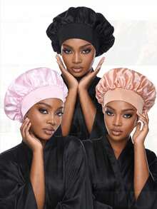 YPGVUO 1pc/2pcs/3pcs/8pcs All-Season Wide-Brim Satin Sleep Cap, Made Of Smooth Satin Fabric, Minimalist Gentle Style, Elastic Headband Design For Comfort And Anti-Static, Suitable For Sleeping, SPA And Home Use, Multiple Colors Available - Multicolor - View 6