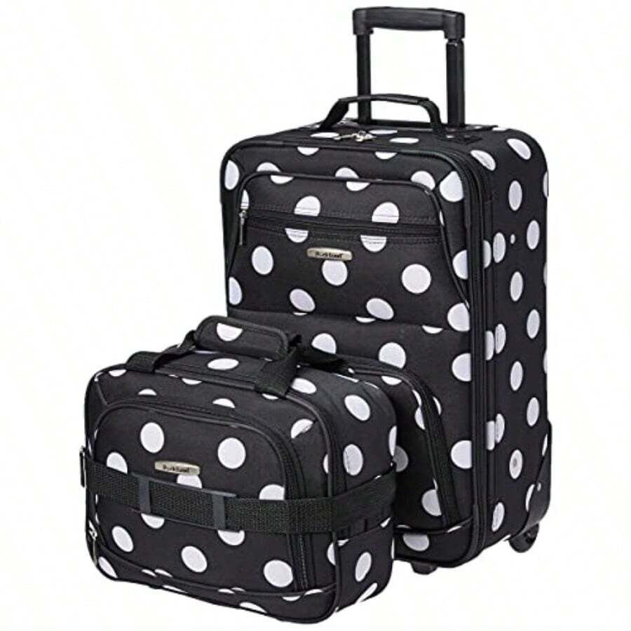 Fashion Softside Upright Lage Set, Expandable, Telescopic Handle, Wheel, Black Dot, 2-Piece 14/19 - Black Dot - View 1