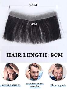 Intranet 1.5*16/2*16CM Men's Thin Invisible Frontal Bangs Hairpiece, Sideburn Hair Patch, Invisible Seamless Ultra-Thin PU Leather Hairline Replacement Piece, Balding Hairline Coverage, Frontal Bangs Hairpiece, Halloween - Black - View 13