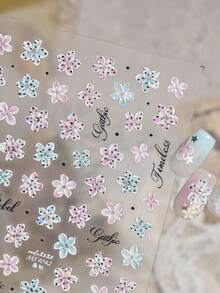 1pc Glossy Rhinestone Gradient Floral Nail Stickers, 3D Jelly Translucent Polka Dot Small Flower Elegant Cursive Self-Adhesive Nail Decals - 彩色 - 查看 1