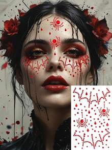 1/3 Peças Adesivo de Diamante Facial em Formato de Aranha de Halloween, Adequado para Maquiagem DIY de Sangue de Morcego e Lágrimas, Adequado para Festa, Carnaval, Decoração de Entretenimento de Feriado, Fantasia de Tema de Terror, Maquiagem de Performance, e Tanto Homens Quanto Mulheres Podem Usar - Multicolorido - Visão 10