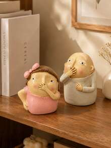 Funny Couple Decor, Resin Material Silent Gesture Statue, Humorous Expression, Modern Style Shelf Decoration, Suitable For Coffee Table, Fireplace Mantel, Bookshelf, Home Office, Bedroom, Living Room, Entryway, Unique Couple Gift - Multiple Styles - View 1