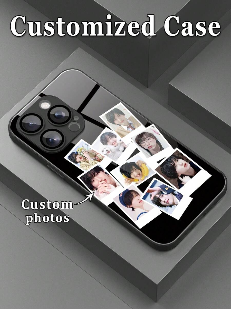 1pc Customized Phone Case, DIY Multi-Photo Daily Life, Family, Couple, Pet Creative Phone Case, Compatible With Samsung S24 Ultra/S25 Ultra And Apple 17 ProMax/16 ProMax/15 Pro/14 Plus/13 Pro/12 Pro Max/11/Xs Max/8/7/6 Plus, Best Gift For Boyfriend/Girlfriend - Black - View 1