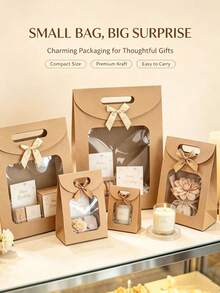 Flip-Top Handbag With Bow And Window, Large/Medium/Small Cardboard Gift Bag, Birthday Gift Packaging Bag, Christmas Gift, Easter Gift Packaging Bag - Bow Kraft Paper - View 10