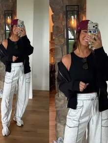 Women's Barrel Leg Sweatpants High Waisted Wide Leg Athletic Pants With Drawstring, Casual Loose Fit Lounge Sweatpants For Women, Yoga Baggy Joggers - 淺灰色 - 查看 2