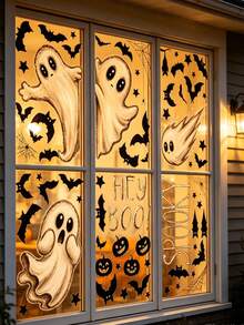6 Large Halloween Stickers, Ghost Theme Window Decals, Cute Ghost Shaped Halloween Window Stickers, Halloween Party Decoration, Halloween Street Scene Window Display Stickers, Halloween Party Supplies, Halloween Decoration, Halloween Gift, Restaurant Background Decoration, Home Decor, Kitchen Window Stickers, Autumn Decoration, Party Gift, Seasonal Decoration - A - View 3