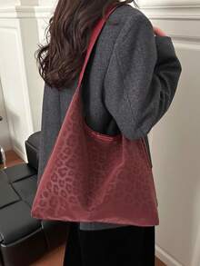 Bolso Tote Vintage con Estampado de Leopardo, Diseño de Gran Capacidad, Duradero y Resistente a Arañazos, Bolso de Hombro Versátil para Desplazamientos y Salidas Diarias - Rojo - Ver 2