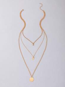 imoli 1 Set/Mature Versatile Minimalist INS Style Multi-Layer Stackable Fine Cuban Chain Long Vertical Bar & Round Disc Metal Pendant Necklace Set, Suitable For Women's Party, Commute, Casual Vacation Jewelry - 22976-nek-g-eP - View 7
