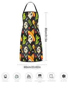 4Pcs/1pcDay Of The Dead Print Apron, Sugar Skull Skeleton Pattern Kitchen Apron For Cooking Baking Halloween PartySkeleton Apron For Halloween, White Human Skeleton Bones Print Black Kitchen Apron - Multicolor - View 3