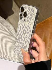 Fashion Luxury Leopard Print Pattern Large Window Full Coverage Phone Case, Matte Light Gray, Asymmetrical Leopard Print Randomly Covering The Shell Surface, Suitable For IPhone 17 17Pro 17Promax 16 16Promax 15 14 13 And Other Models, Full Coverage Soft Frame, Protects Corners From Drops And Collisions, Fresh And Smooth Touch - Clear - View 2