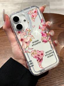 Cherry Blossom America Map Airplane Print Clear Case Compatible With IPhone 11/17/17pro/13/14/15/15pro/15 Plus/15 Promax/16/16pro/16plus/16promax/17Air/13pro/14pro/17Promax/12promax/13promax/14promax/14plus&Compatible With Samsung Galaxy/A54 A14 A15 S23 S24 S24ultra S25 A07 A17 S26 A57 - Multicolor - View 2