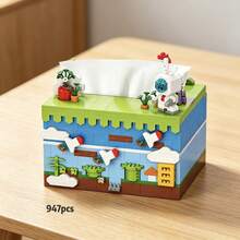 947pcs Astronaut/1011pcs Crocodile Storage Box Assembly Ornament, Multi-Color Cat Assembly Building Blocks Micro Particle Building Blocks Tissue Box Toy, Creative Assembly Gift - Multicolor - View 2