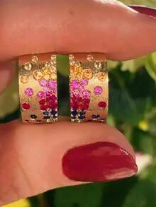 Tsnamer Huitan Women's Hoop Earrings, Gold Luxury Accessory, Suitable For Weddings And Parties, Fashionable Inlaid With Bright Colorful CZ Crystals, Exquisite Jewelry Gift - earrings - View 4