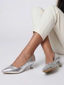 Comfortable High-End Plus Size Pointed Toe High Heel Women Shoes - Silver - View 4