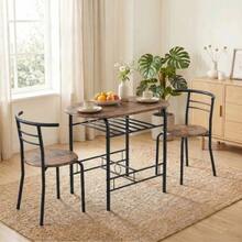 3-Piece Dining Set, Kitchen Table And 2 Chairs With Shelf, Living Room, Black Marble Look - 鏽棕色 - 查看 8
