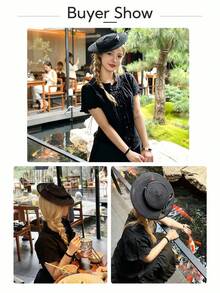 1pc Elegant Wide Brim Flat Top Hat With Satin Bow And Rhinestones, Women's Spring Summer Autumn Formal Sun Hat, Suitable For Tea Party, Wedding, Horse Racing Day, 5 Colors Available - Headband Hat - View 5