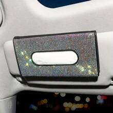 1pc [Shiny Rhinestone Box]Rhinestone Car Sun Visor Tissue Box - Shiny Car Interior Decoration - Shiny Seat Back Tissue Storage Bag Napkin Holder - A - View 4