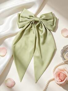 1pc Solid Color Satin Hair Clip With Ribbon Streamers And Large Bowknot, Versatile Hair Accessory For Women Valentine's Day Claw Clips Hair Claws Hair Barrettes, School Stuff, Elegant, College, Winter Outfit For Women, Bows, Cute, Hair Accessories, Head Accessories, Hairpin - Yellow - View 12
