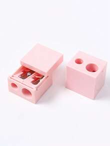 1pc Random Color Double Hole Square Makeup Pencil Sharpener, Eyebrow Pencil Sharpener, Compact Pencil Sharpener, Giveaways, Travel, Cheap Stuff, Travel Essential - Multicolor - View 1