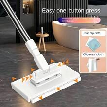 Reusable Facial Cloth Mop With 4Pcs Mop Cloths, Wet & Dry Dual Use Cleaning Mop,One-Button Detachable Flat Mop, Automatic Clamp Design, No-Hand Wash Household Mop Suitable For Floors, Windows, Kitchens And Bathrooms - A - 查看 3