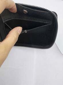 1pc Men's Multi-Function [Multi-Card Slot] Patchwork Coin Purse Short Horizontal Zipper Wallet Coin Purse Woven Pattern Patchwork Wallet - Multicolor - View 3