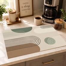 1pc Modern Minimalist Geometric Pattern Diatomaceous Earth Kitchen Drain Mat, Quick-Drying Absorbent Non-Slip Coffee Machine Mat & Dish Drying Mat, Suitable For Kitchen Countertop And Home Decor - Multicolor - View 2