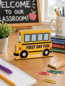 1pc Back To School Season School Bus Theme Desktop Stand Up Cartoon Bright Color Printed Desktop Ornament Suitable For Classroom Learning Area, Back To School Party, Desktop Display Decoration Gifts - C - View 2