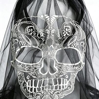 Day Of The Dead Red Rose Floral Wreath Veil, White Lace Skull Mask Headband, Halloween Gothic Black Mesh Headpiece, Women's Mexican Sugar Skull Party Cosplay Costume Accessory