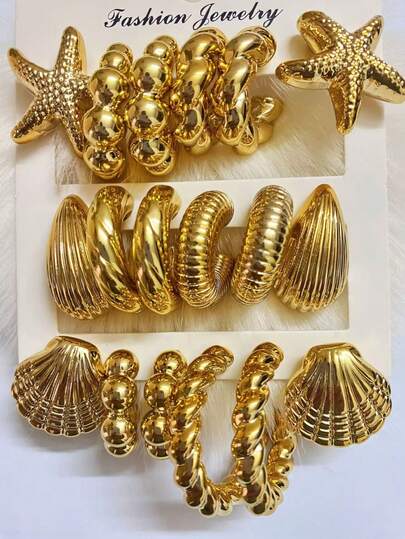 9 Pairs Lightweight Arrings, Gold Arrings Arrings For Women, Gold Hoop Earrings Pack As Daily & Party ,Vacation, Earrings Jewelry