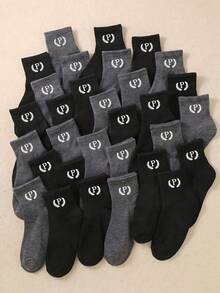 5/10/20 Pairs Random Color Crew Socks, Sporty Black Socks For Boys And School Students, Boys Socks Back To School Fall Daily Sport Outfit - Multicolor - View 5