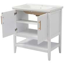 Old SKU: LY316467AAA-Badmöbel Single Vanity Unit With 80 Cm Base Cabinet And Ceramic Basin, White - White - View 10