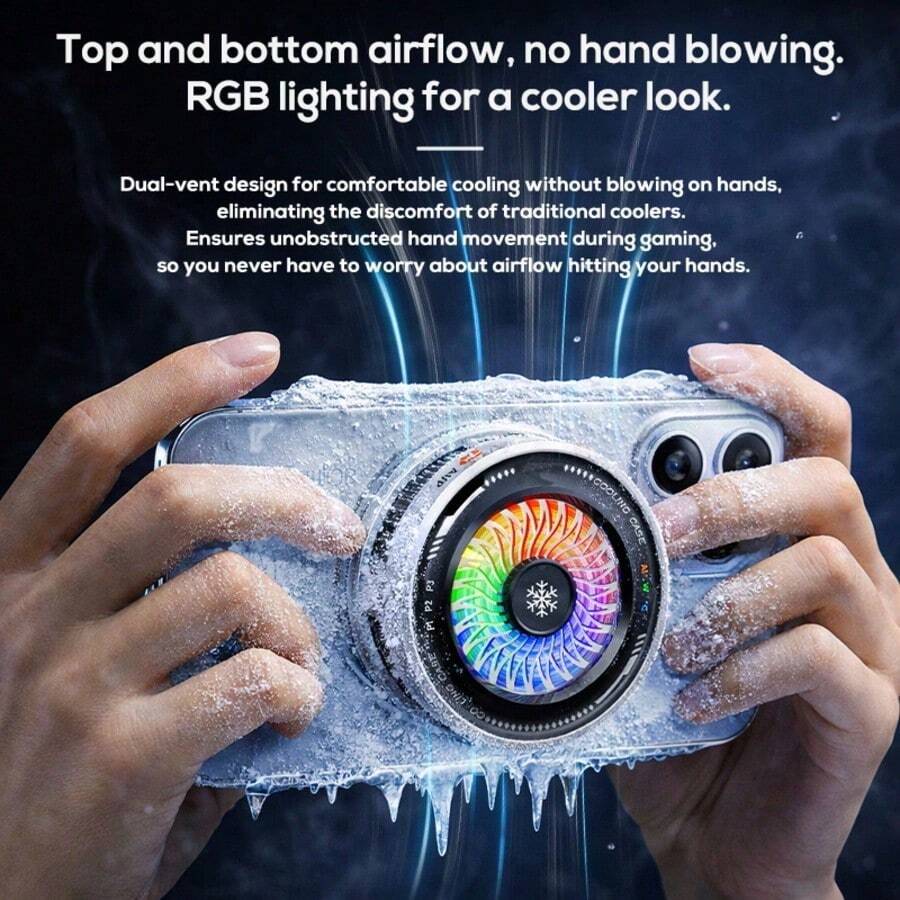 This Cooling Device Uses Semiconductor Magnetic Absorption Technology, Equipped With A Dual-Use Clip-On Heat Sink And Colorful Lighting, Providing Fast Cooling For Various Smartphones And Tablets, Suitable For Live Streaming And Gaming Use.