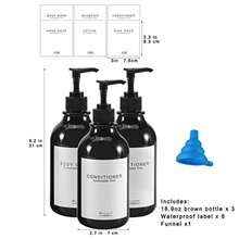 Dispensador de champú y acondicionador para Pared de Ducha, 3 cámaras, Botellas Recargables de champú y acondicionador con Etiquetas Impermeables - 3 BNegro - Ver 6